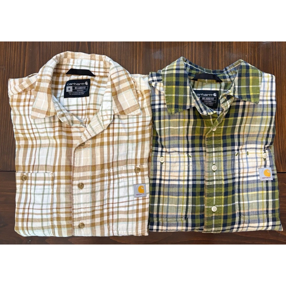 Carhartt Shirts Mens Medium Long Sleeve Plaid Lot of 2 Light Flannel Workwear